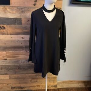 Very J long sleeve choker Vneck dress with sleeve accents. Black